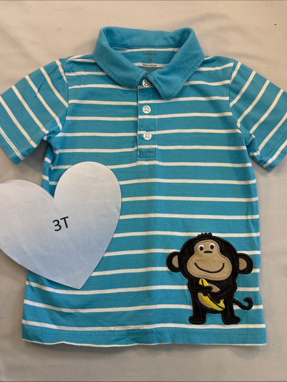 Carter's Blue & White Striped Polo with Monkey Patch